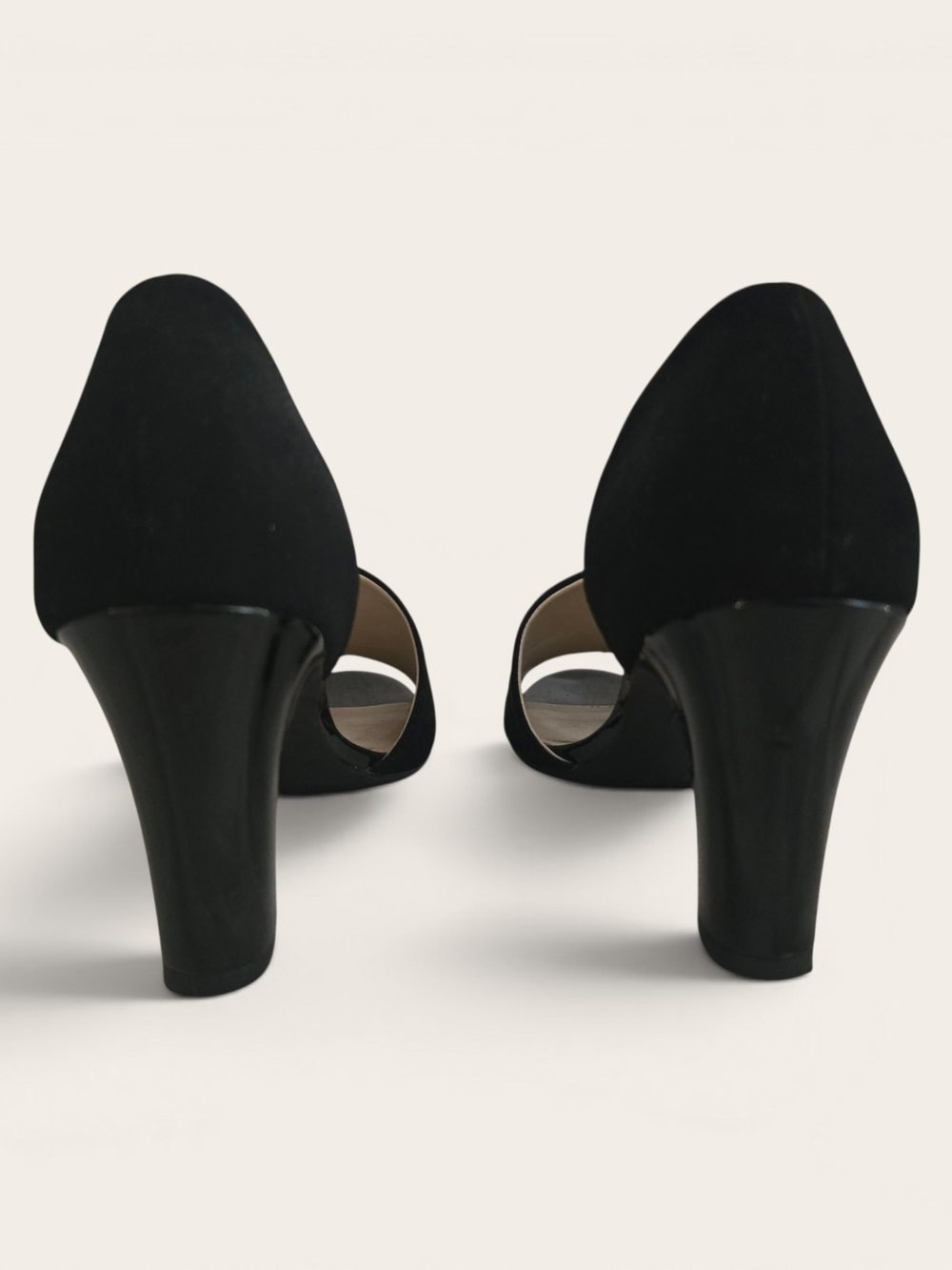 Life Stride Black Suede Peep-Toe Cutout Heels for Women - Picture 2 of 3
